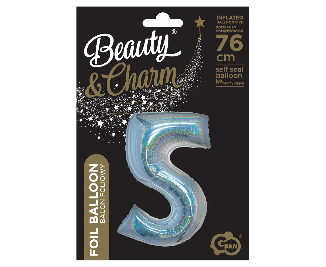 Foil balloon B&C, digit 5, holographic silver, 76 cm EOL