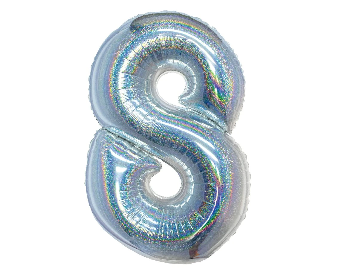 Foil balloon B&C, digit 8, holographic silver, 76 cm EOL