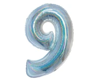 Foil balloon B&C, digit 9, holographic silver, 76 cm EOL