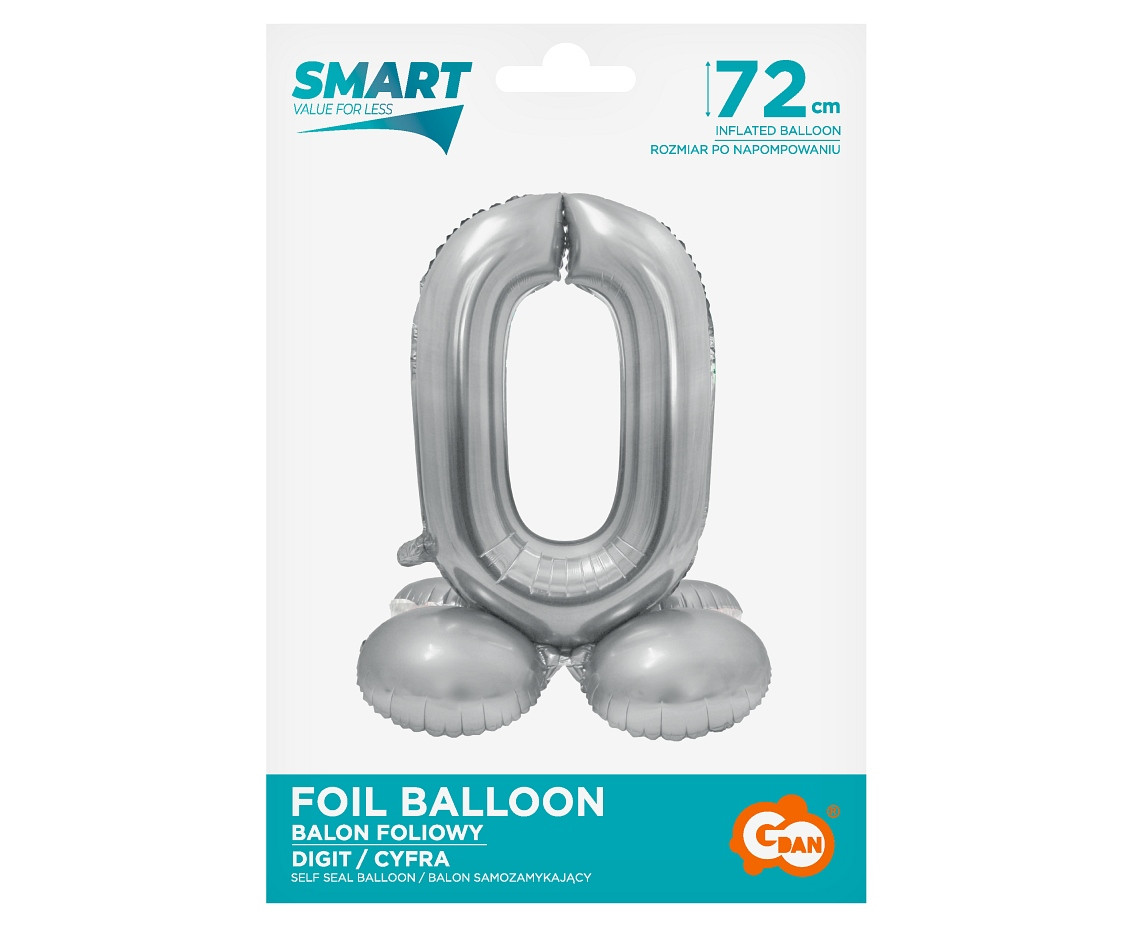 Foil balloon Smart, standing digit 0, silver, 72 cm EOL