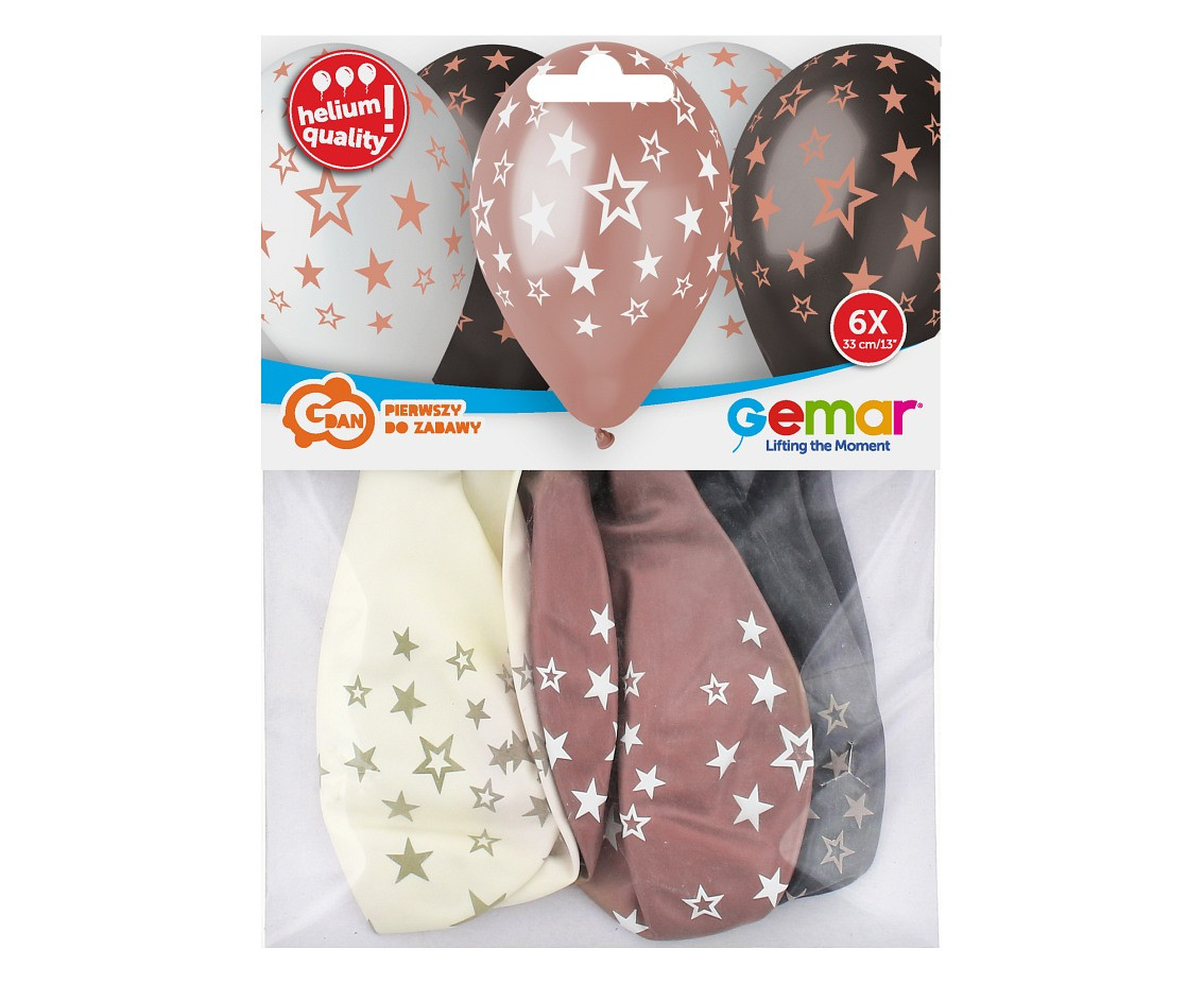 Balloons Gemar 13", premium helium stars rose gold, metallic, 6pcs EOL