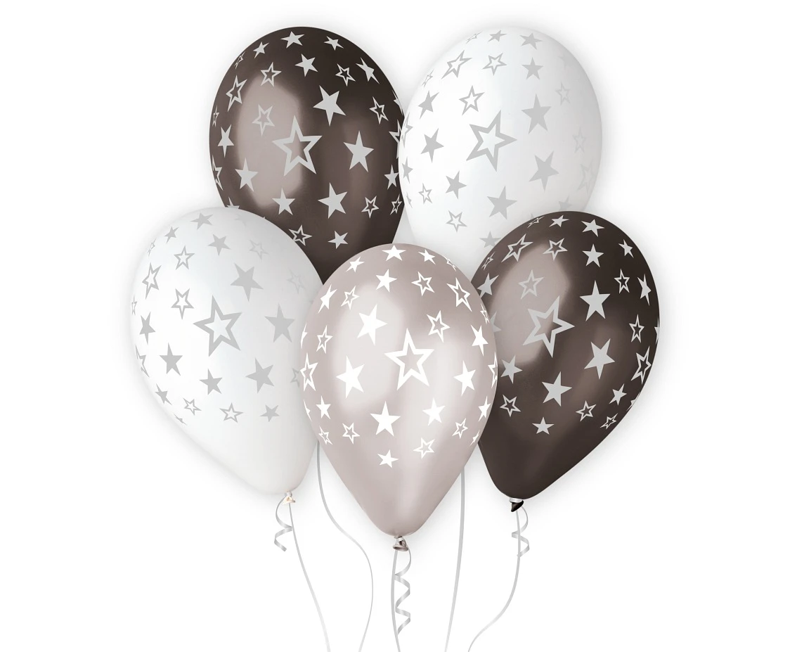 Balloons Gemar 13", premium helium stars silver, metallic, 6pcs