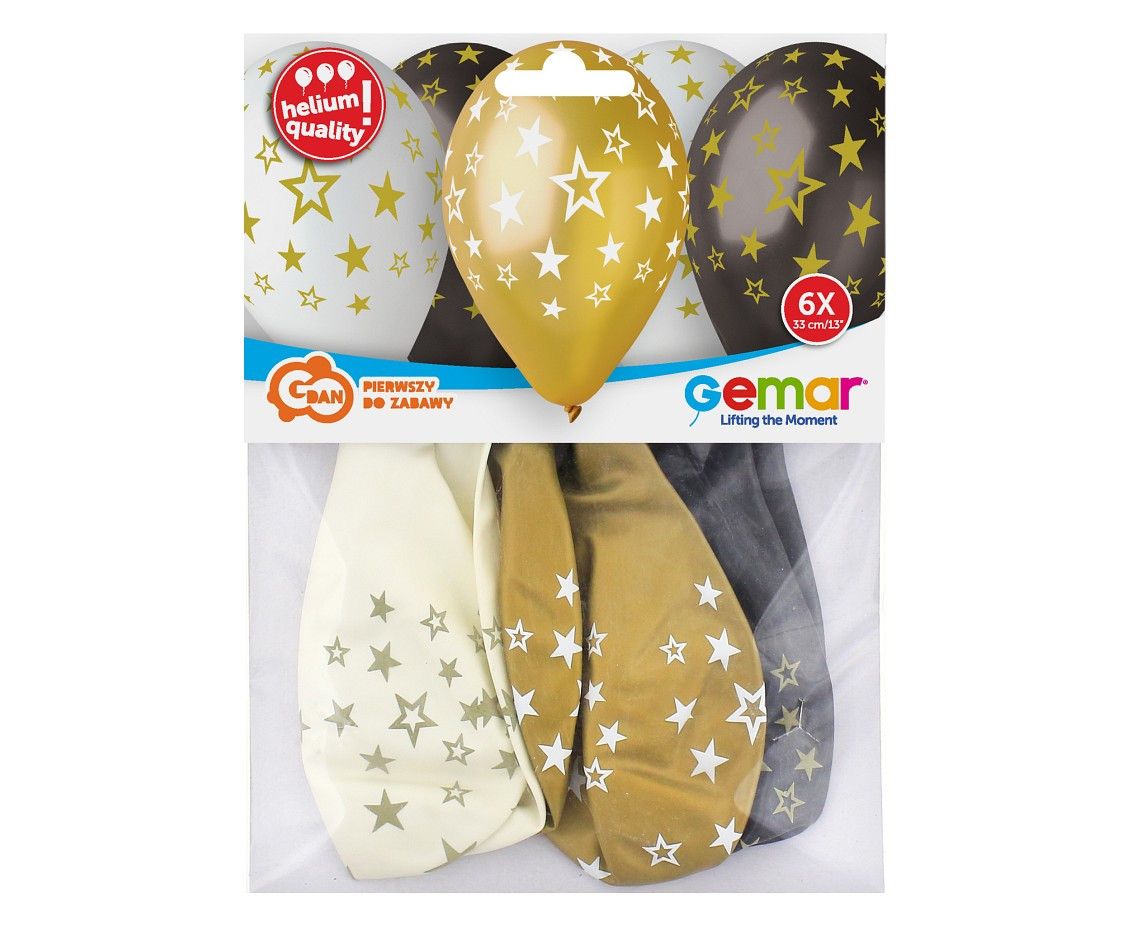 Balloons Gemar 13", premium helium stars gold, metallic, 6pcs