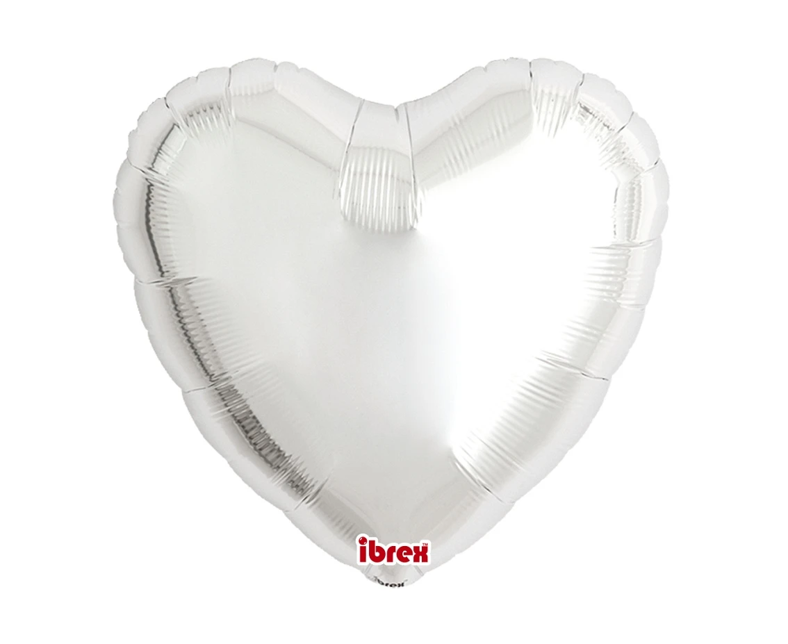 Ibrex helium balloon, Heart 14", Metallic Silver, 5 pcs.