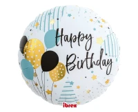 Ibrex helium balloon, Round 14", Happy Birthday Balloons, packed