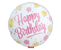 Ibrex helium balloon, Round 14", Happy Birthday Gold & Pink, packed