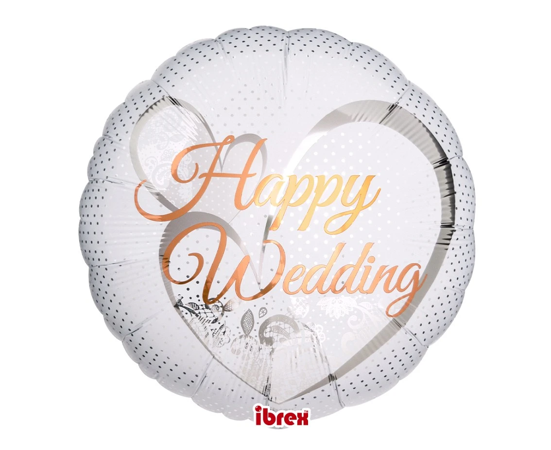 Ibrex helium balloon, Round 14", Happy Wedding Lace White, packed