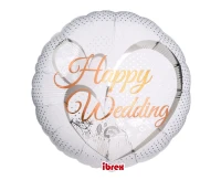 Ibrex helium balloon, Round 14", Happy Wedding Lace White, packed