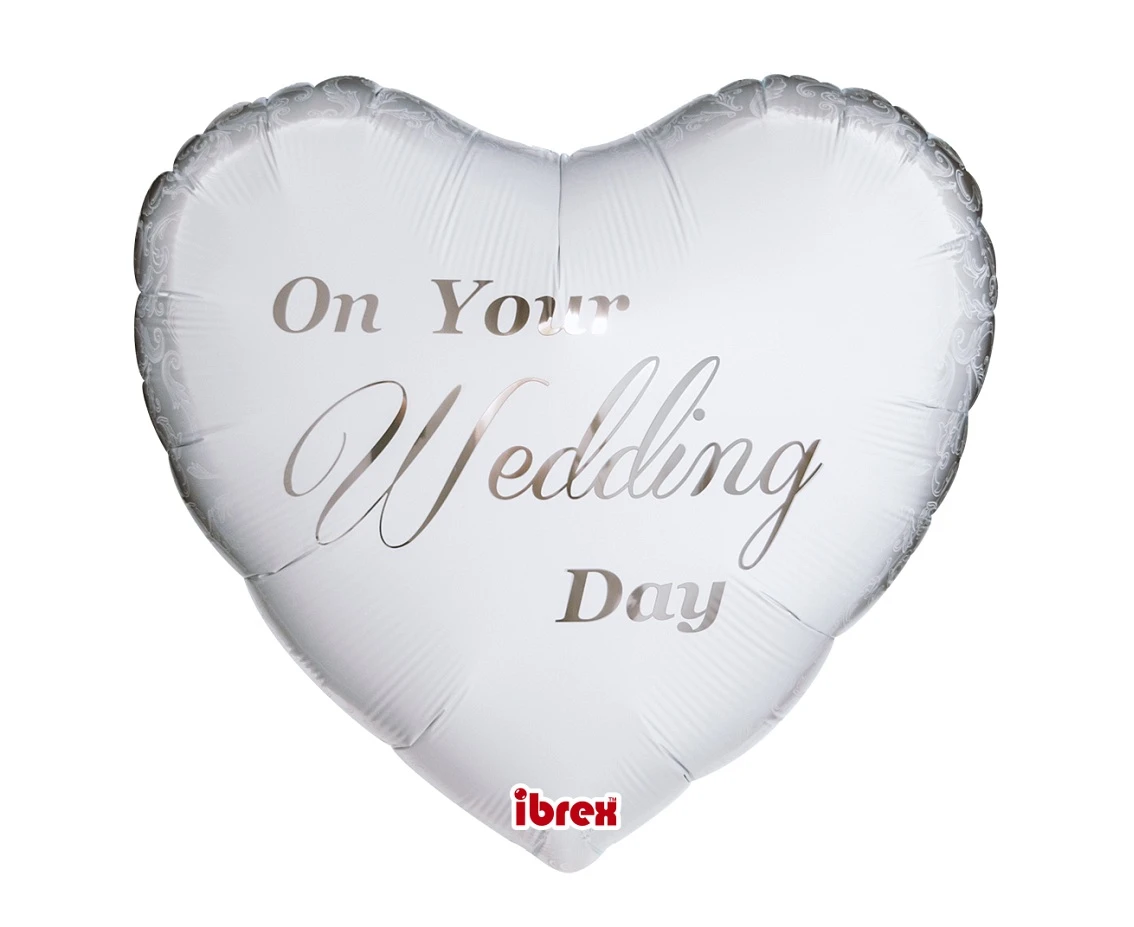 Ibrex helium balloon, heart 14", White on Your Wedding Day, packed