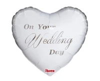 Ibrex helium balloon, heart 14", White on Your Wedding Day, packed