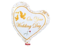 Ibrex helium balloon, Sweet Heart 14", Wedding Doves & Rings, packed