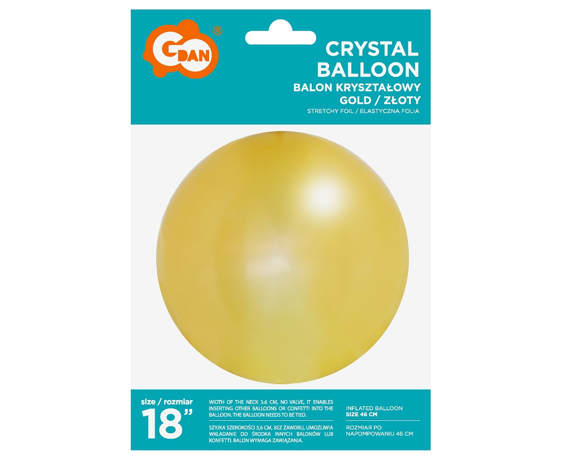 Crystal balloon, gold, 18" EOL