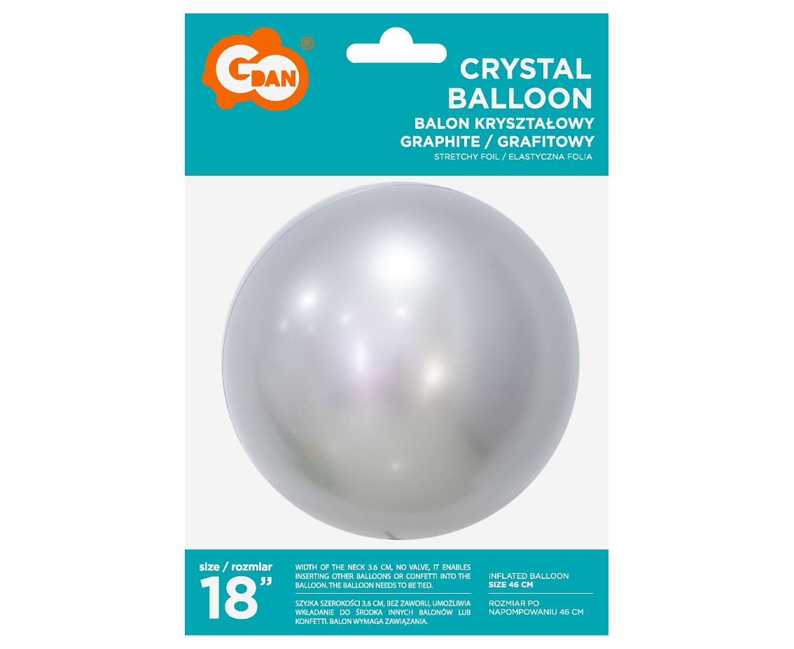 Crystal balloon, charcoal grey, 18" EOL
