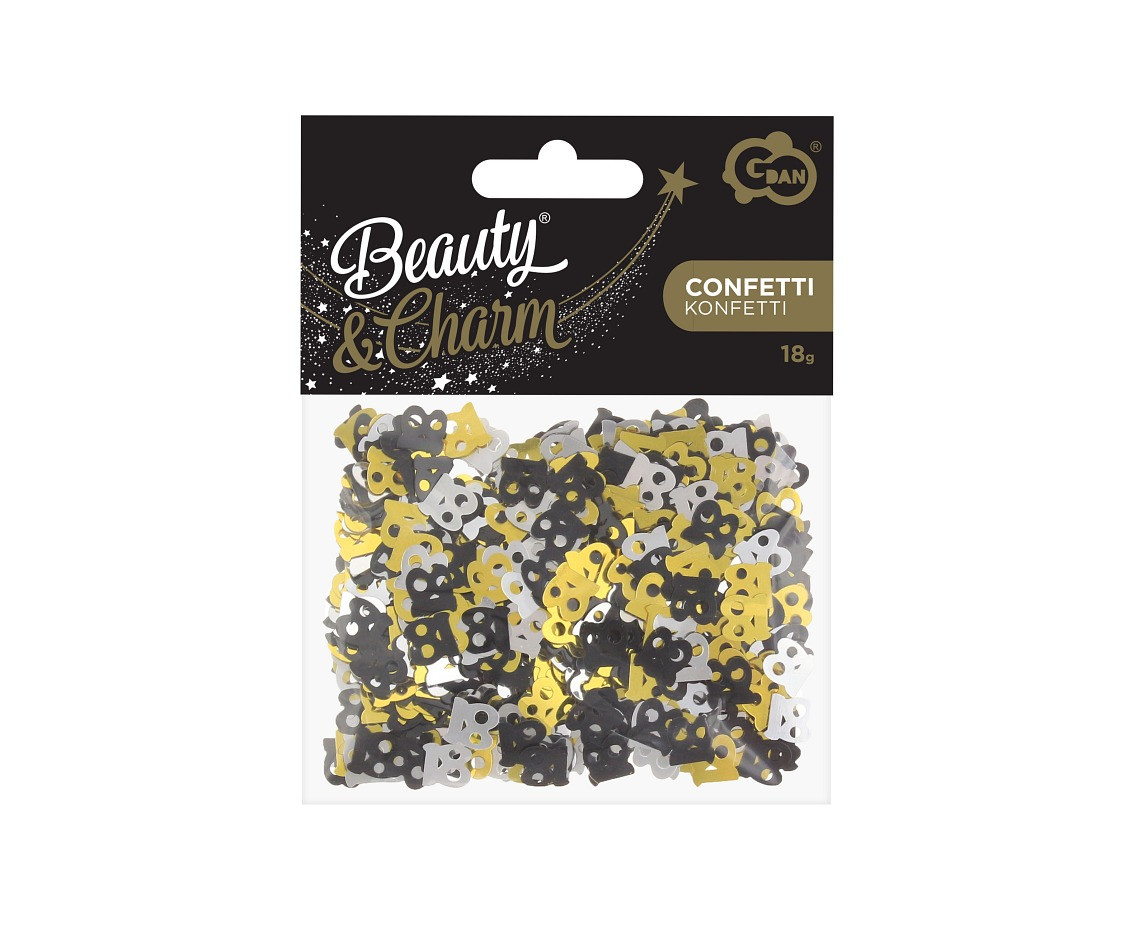 Foil confetti B&C no 18, 18g, black / silver / gold assorted EOL