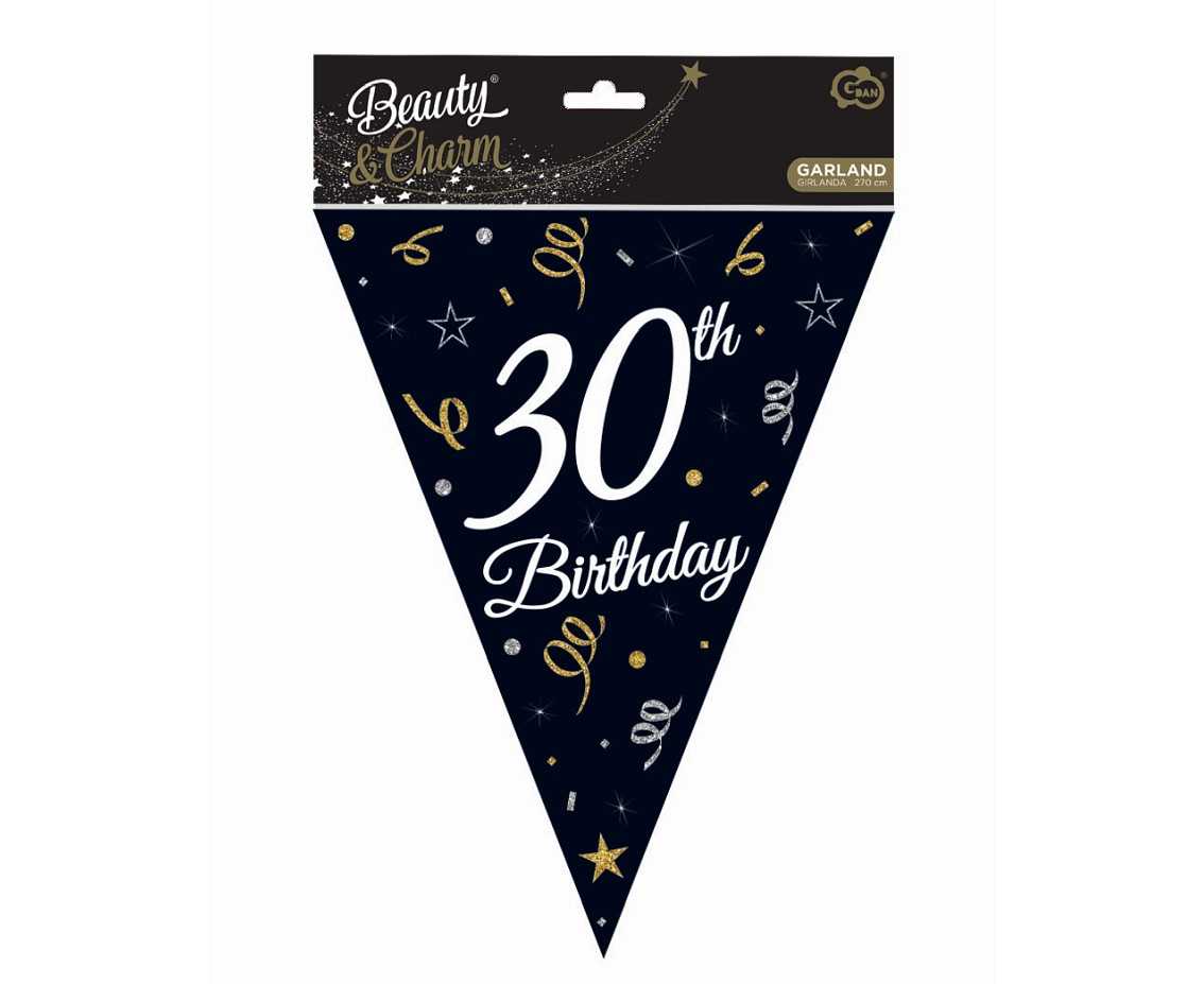 Beauty&Charm paper garland with flags "30", 28 x 270 cm