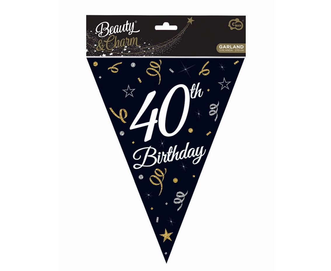Beauty&Charm paper garland with flags "40", 28 x 270 cm