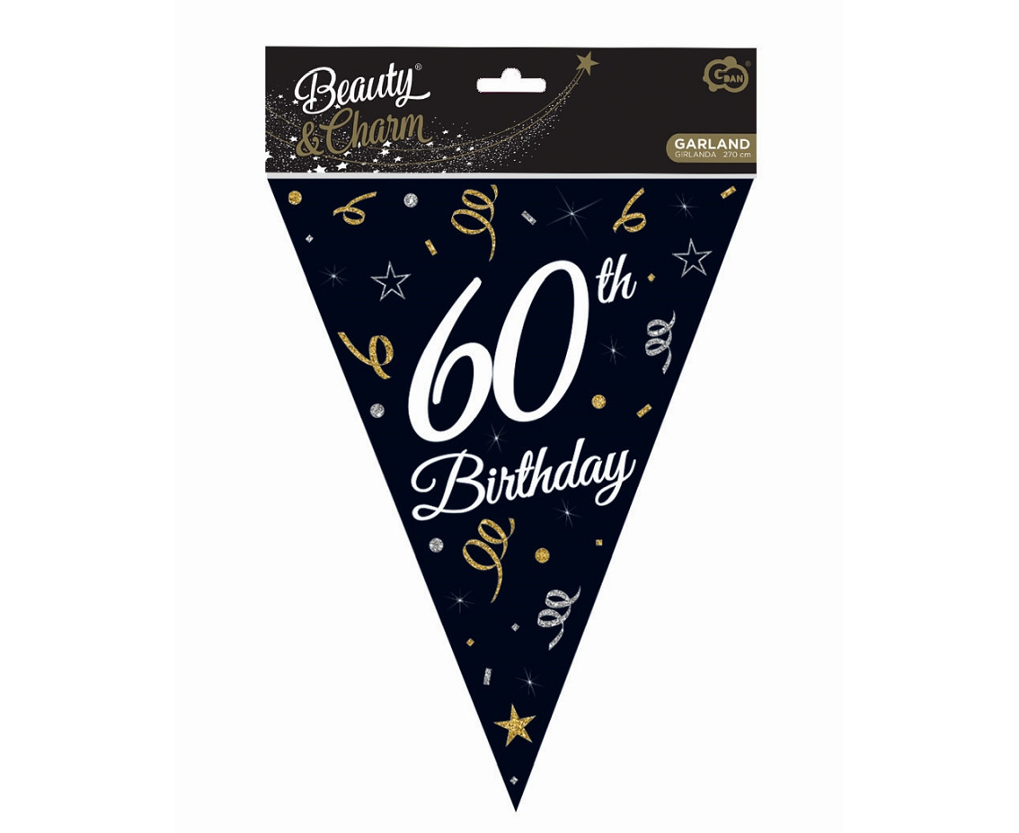 Beauty&Charm paper garland with flags "60", 28 x 270 cm