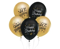 Balloons B&C 12", 40th birthday, gold and black, 5pcs
