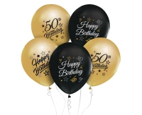 Balloons B&C 12",  50th birthday, gold and black, 5pcs