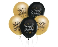 Balloons B&C 12",  30th birthday, gold and black, 5pcs