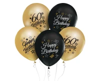 Balloons B&C 12", 60th birthday, gold and black, 5pcs