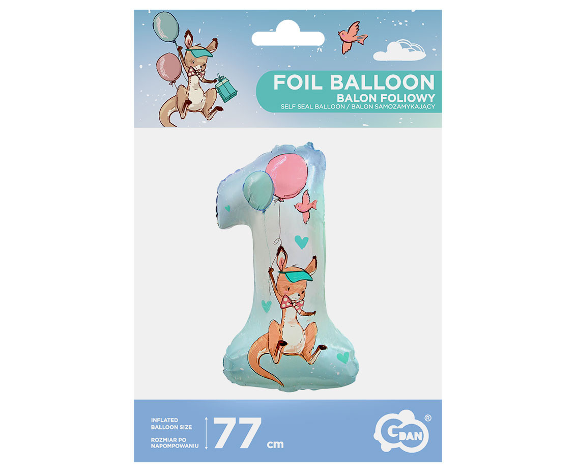 Foil balloon Digit 1 - Kangaroo, 77 cm EOL