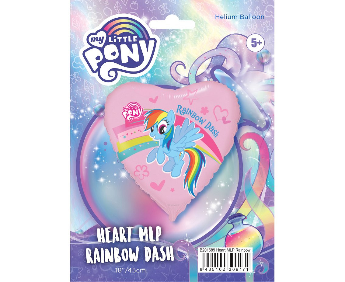 Foil balloon 18" FX Pony with Rainbow, packed