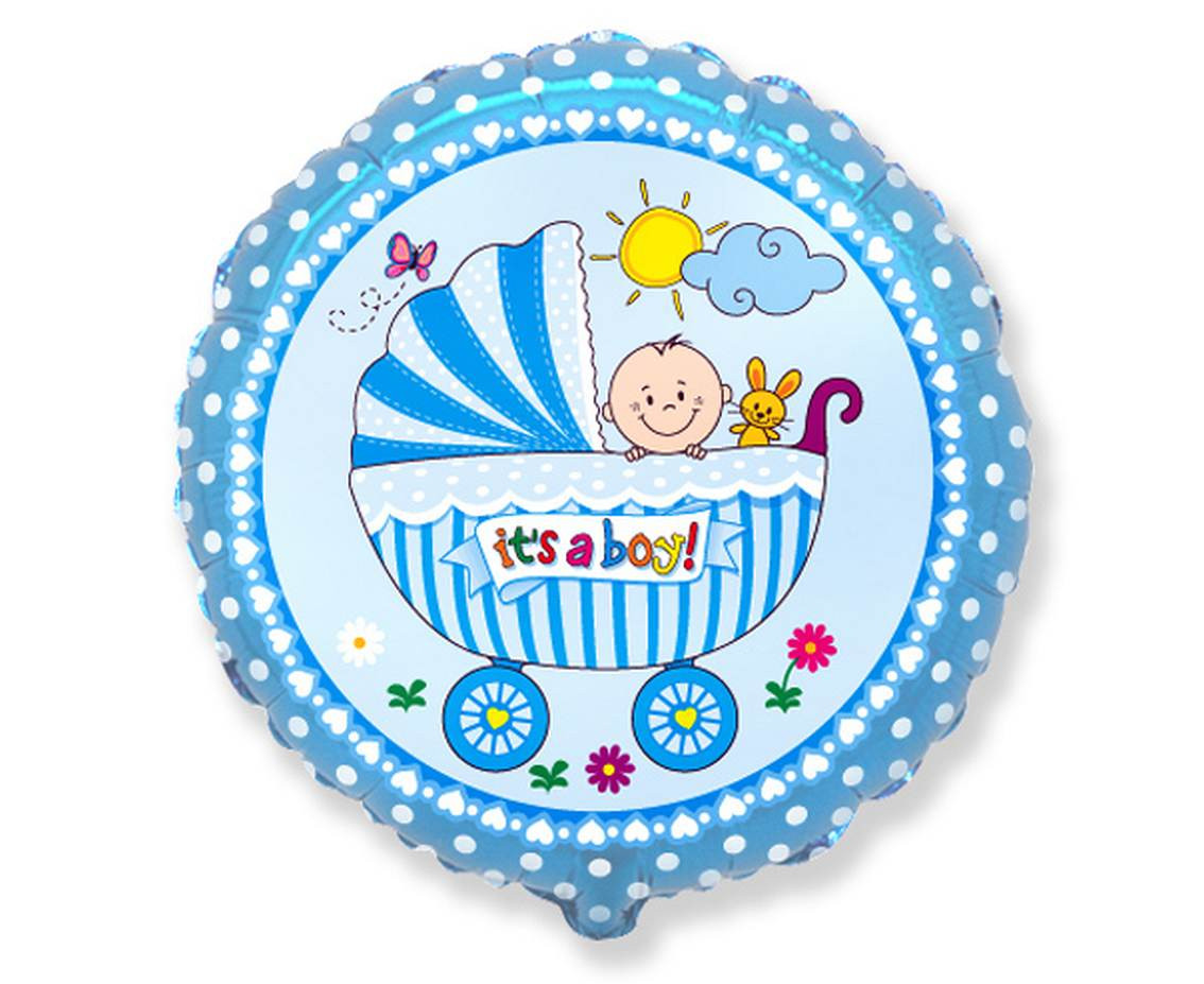 18" FX Foil Balloon - Boy''s Stroller, Blue, packed