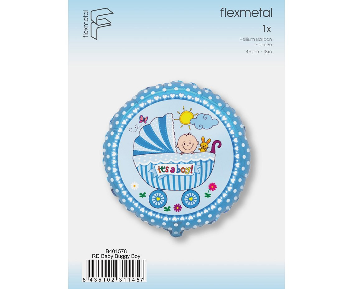 18" FX Foil Balloon - Boy''s Stroller, Blue, packed