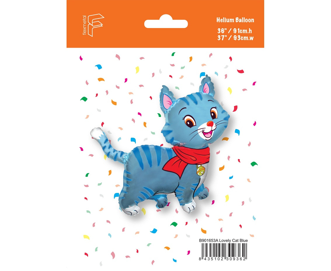 Foil balloon 24" FX Pretty Cat, blue, packed