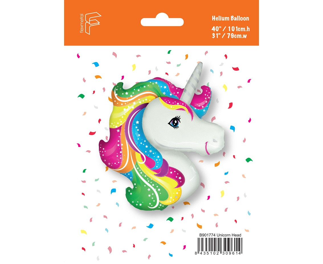 Foil balloon 24" FX Unicorn (head), packed