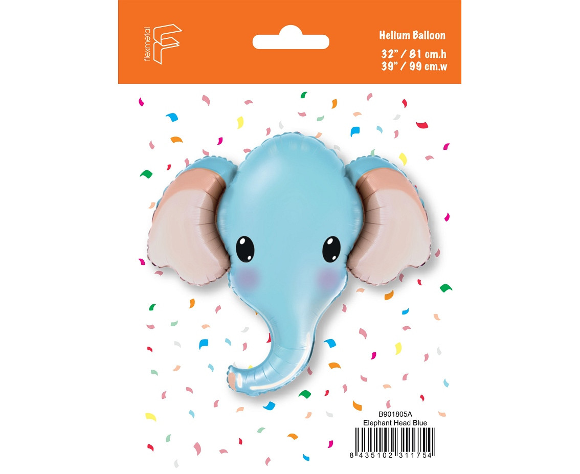 Foil balloon 24" FX Elephant (blue), packed EOL
