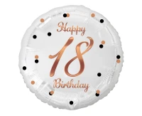 Foil balloon Happy 18 Birthday, white, rosegold printing, 18"