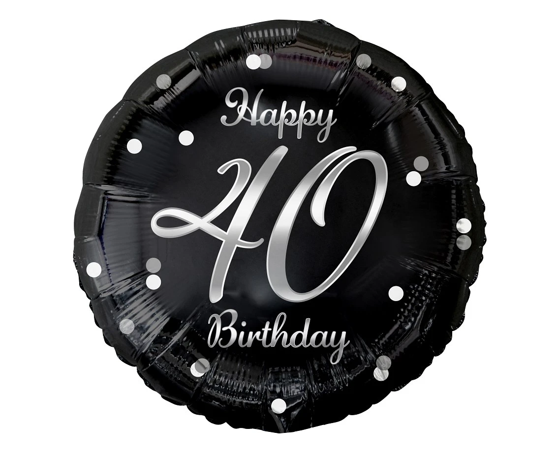 Foil balloon Happy 40 Birthday, black, silver printing, 18"