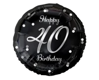Foil balloon Happy 40 Birthday, black, silver printing, 18"