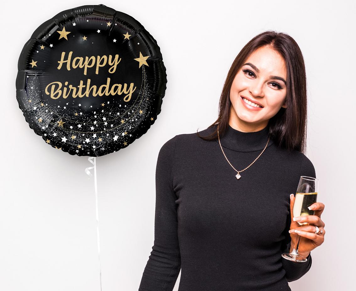Foil balloon Happy Birthday, black, 18"