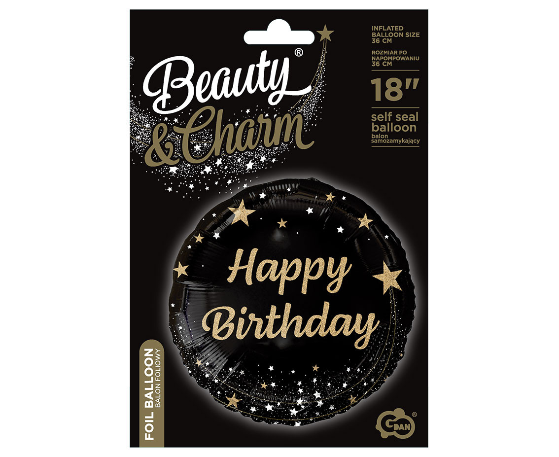 Foil balloon Happy Birthday, black, 18"