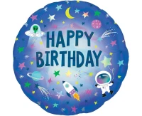 Standard Holographicgraphic Happy Birthday Outer Space Foil Balloon S55 packaged EOL