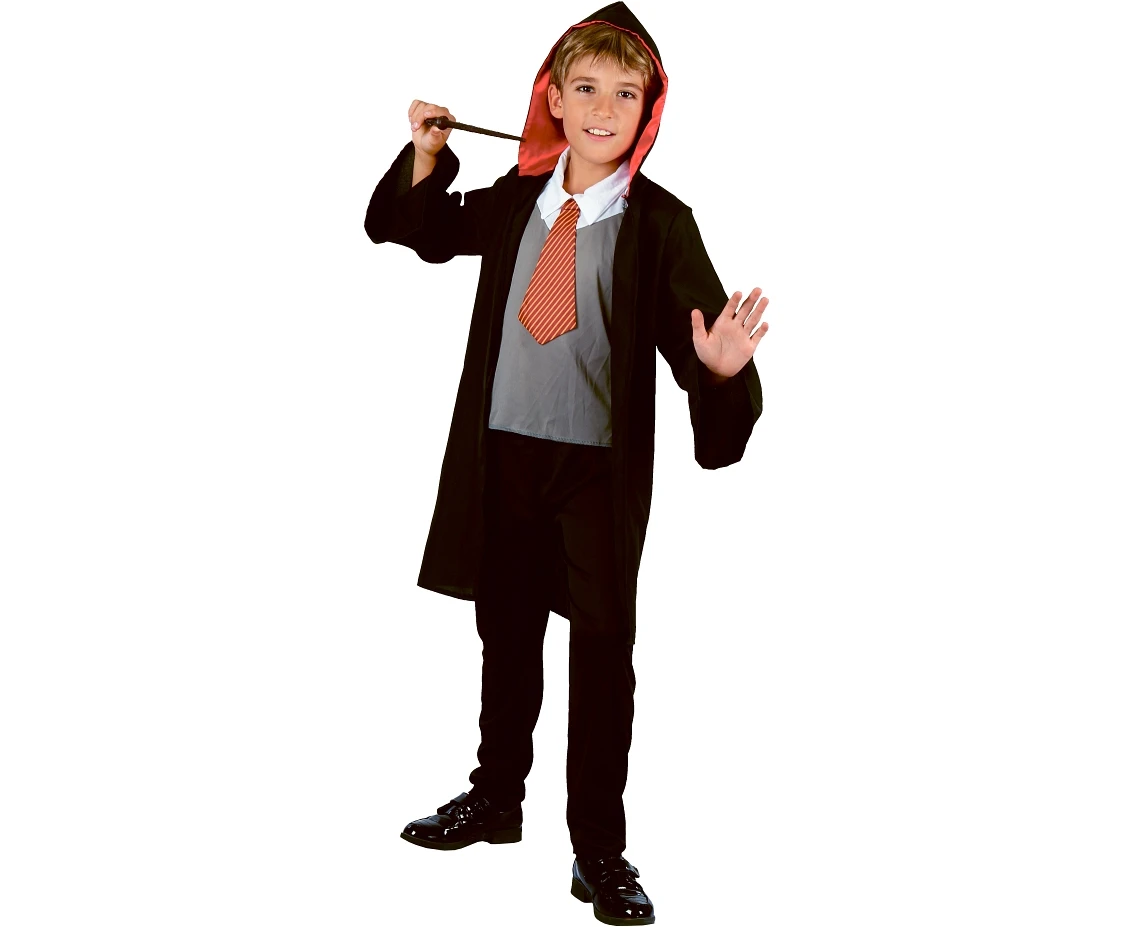 Wizard role-play set for kids (robe with hood, vest with tie, pants), size 120/130 cm