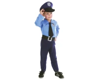 Blue Policeman role-play set for kids (hat, shirt with tie, pants, belt), size 92/104 cm