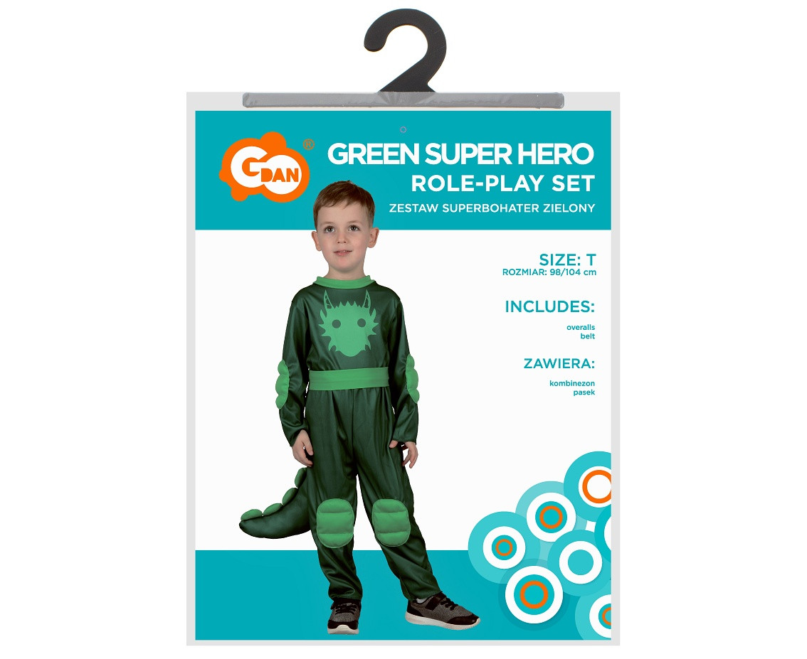 Green Super Hero role-play set (overall, belt), size 98-104 cm