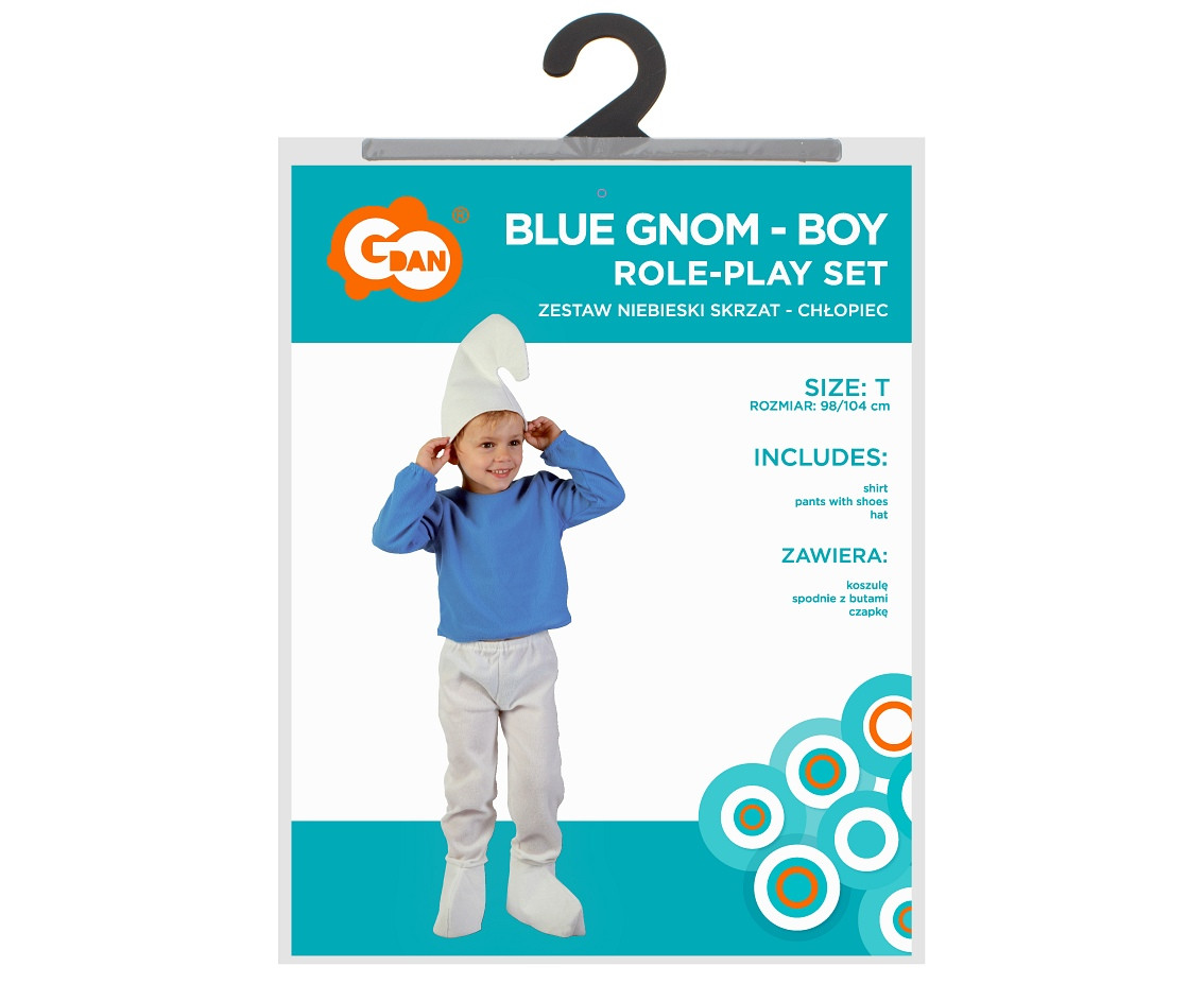 Blue Gnom role-play set - boy (shirt, pants with shoes, hat), size 98-104 cm