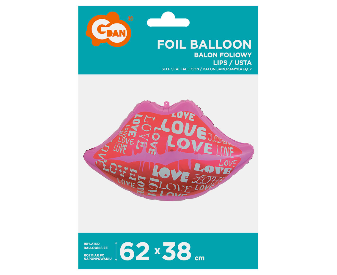 Foil balloon Lips & Love, 62 x 38 cm EOL