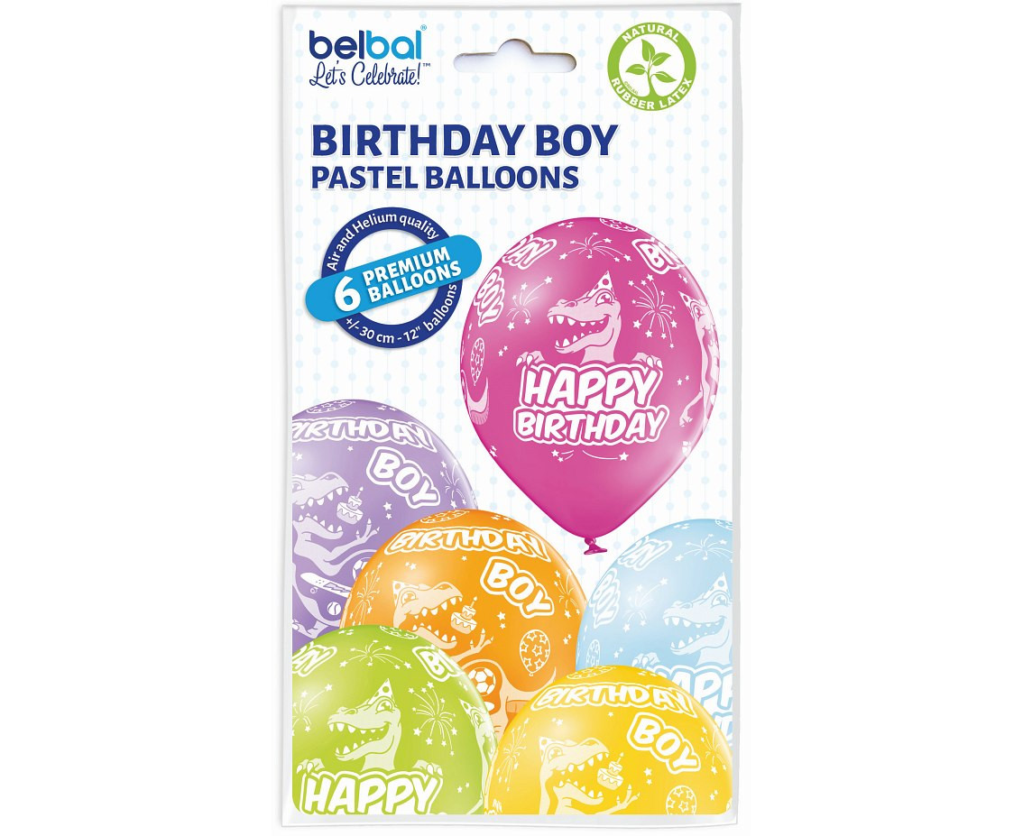 Balloons Belbal 12", D11, birthday boy, 6pcs