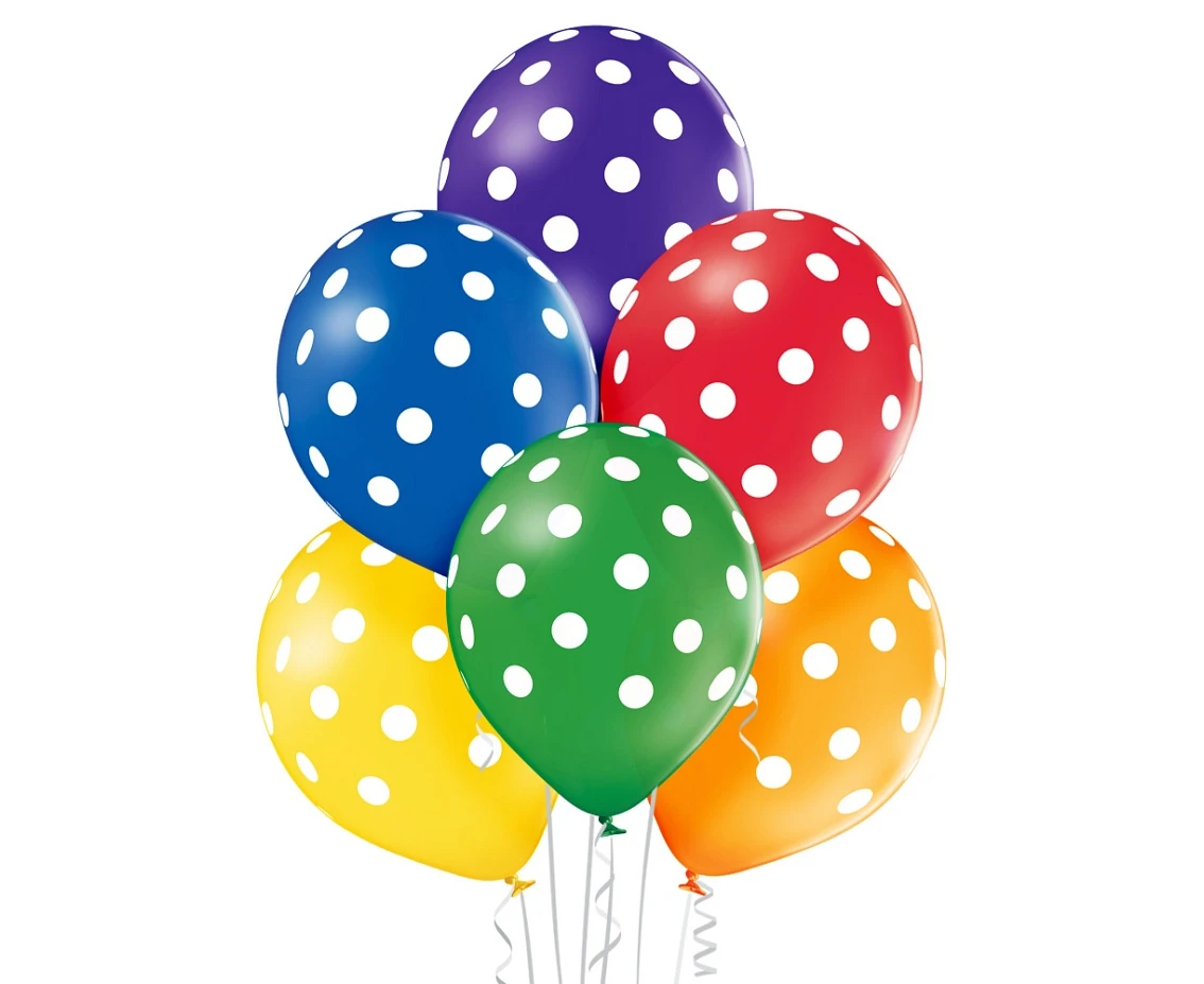 Balloons Belbal 12", D11, polks dots, mix, 6pcs