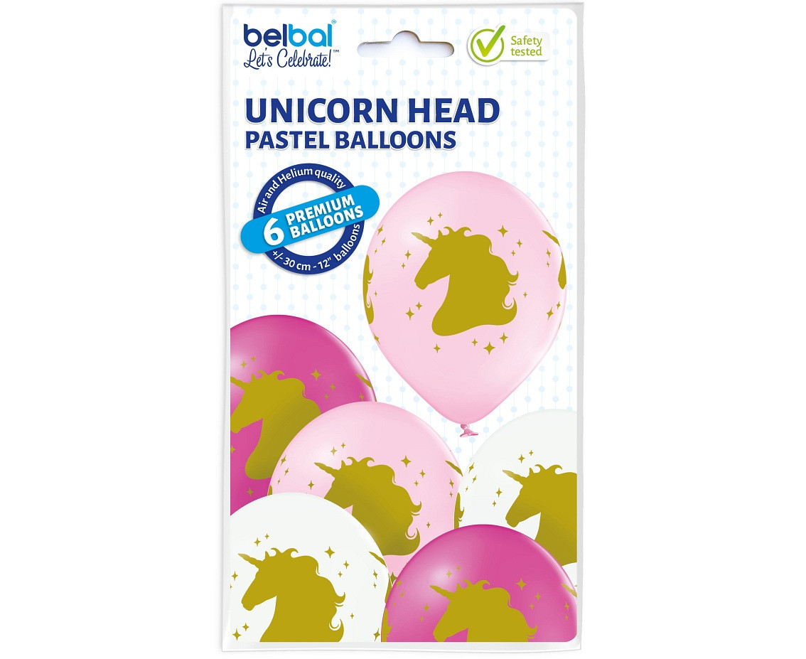 Balloons Belbal 12", D11, unicorn head crystal, 6pcs