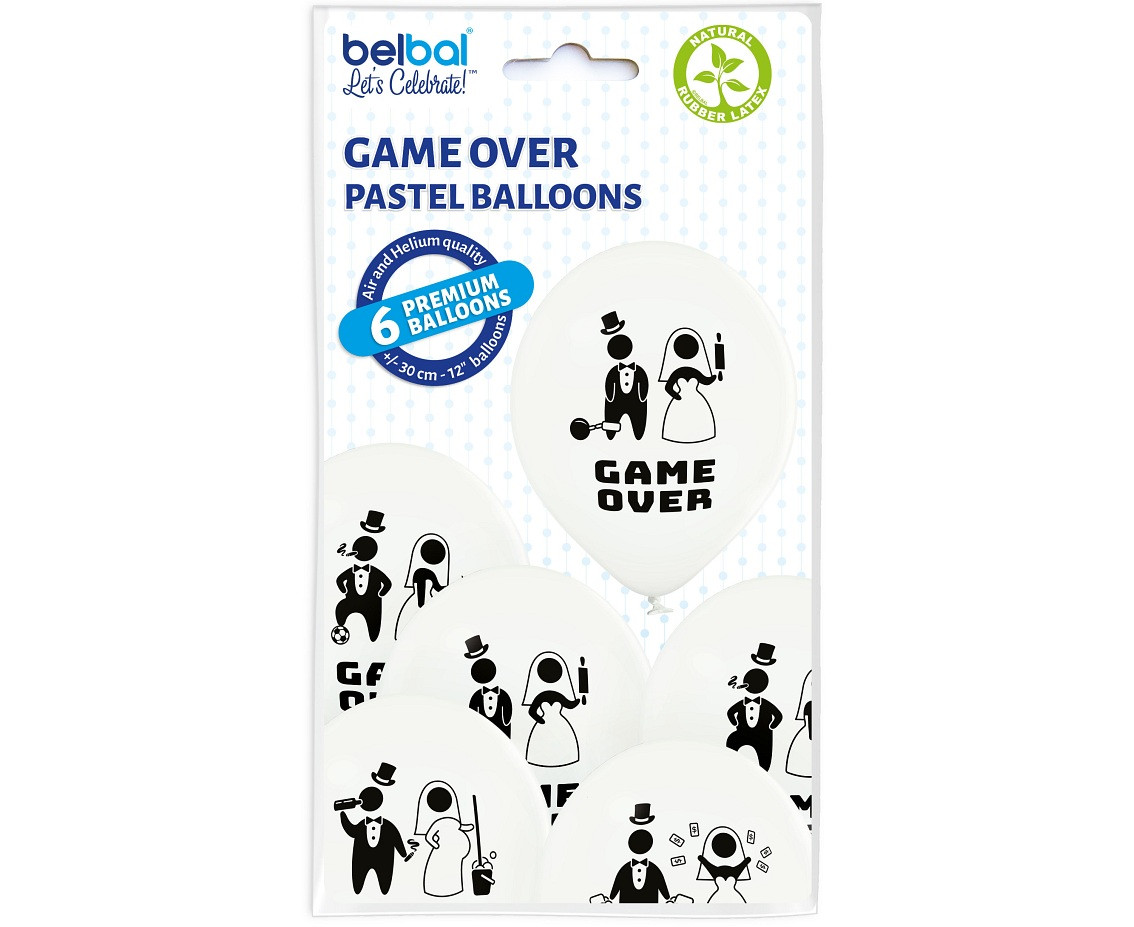 Balloons Belbal 12", D11, Game Over white, 6pcs