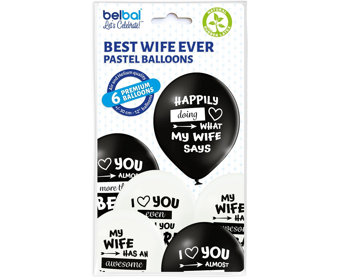 Balloons Belbal 12", D11, Best Wife Ever white and black, 6pcs