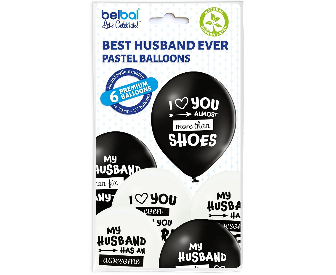 Balloons Belbal 12", D11, Best Husband Ever white and black, 6pcs