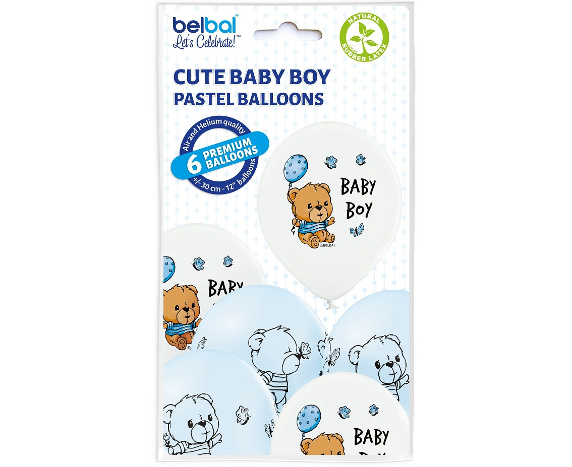Balloons Belbal 12", D11, Cute Baby Boy white and blue, 6pcs